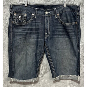 True Religion Mens Size 40 Made in USA Cut off Shorts Blue Jean Distressed READ
